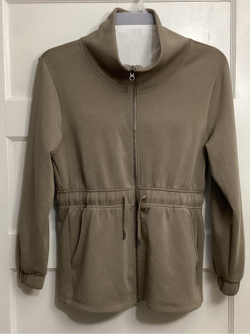 Stand-Collar Zip Soft Utility Jacket in Taupe Khaki Sandwash
